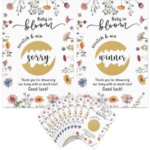 Affrolling 100 Pcs Wildflower Baby Shower Scratch off Cards for Guests Baby in Bloom Funny Thank You Spring Wildflower Gender Reveal Game Raffle Cards for Gender Reveal Party Supplies