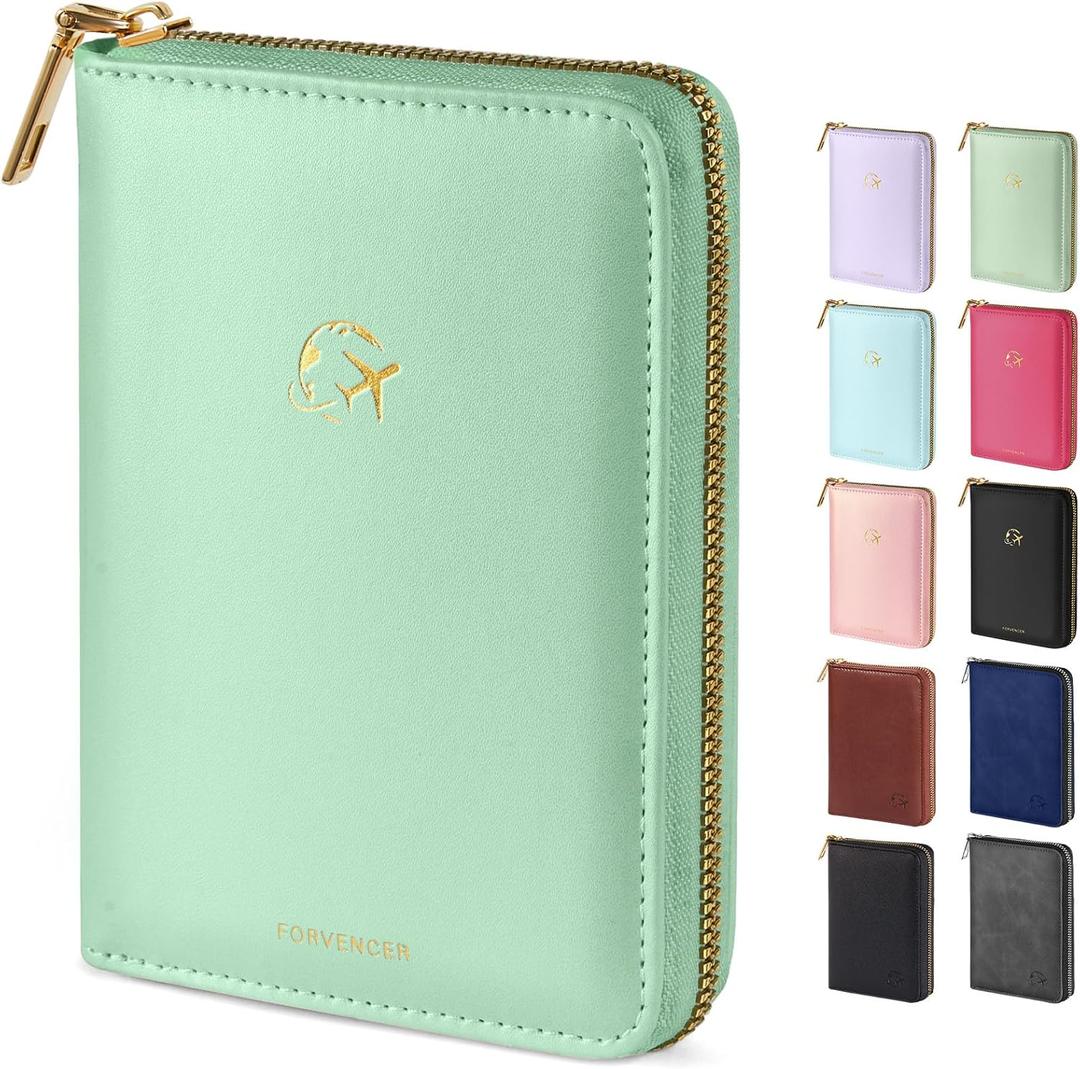 Forvencer Passport Holder Cover with Safe Zipper Closure, Premium Passport Wallet for Travel, Cute RFID Blocking Card Case, Waterproof Travel Accessories for Women, Mint Green