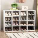 Garden 4 you Shoe Storage Bench, Cubby Shoe Rack with 16 Cubbies, 4-Tier Wood Shoe Rack Organizer, Shoe Organizer Cabinet for Entryway, Hallway, Closet and Garage, White, 16-cube 4-tier