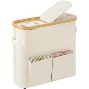 StorageWorks Toilet Paper Storage Baskets with Dual Flip Lids, Toilet Paper Organizer for Bathroom, Toilet Paper Container with Side Pocket, Holds 9 Mega or 12 Regular Rolls, Medium, Beige