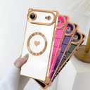 SAKUULO Case for iPhone Air Cute Plating Case[Compatible with Magsafe] for Women Girls Electroplated Heart Soft TPU Shockproof Camera Protection Bumper Cover for iPhone Air 6.5",White