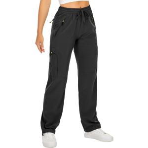 Women's Hiking Pants Quick Dry UPF 50 Lightweight Travel Golf Cargo Safari Pants Zipper Pockets (Small, Black)