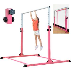 MARFULA Gymnastic Bar with 4 ft Inner Width 5 ft Adjust Height for Kids Kip Bar with 350 lbs Gymnastic Training Equipment for Kids 3-15 Years Home and Club Use (Pink)