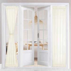 HOMEIDEAS Non-See-Through Sidelight French Curtains for Front Door, Light Filtering Privacy Semi Sheer Door Window Curtains with Rod Pocket and Tieback, 1 Panel,Cream Beige, 26W X 80L Inch