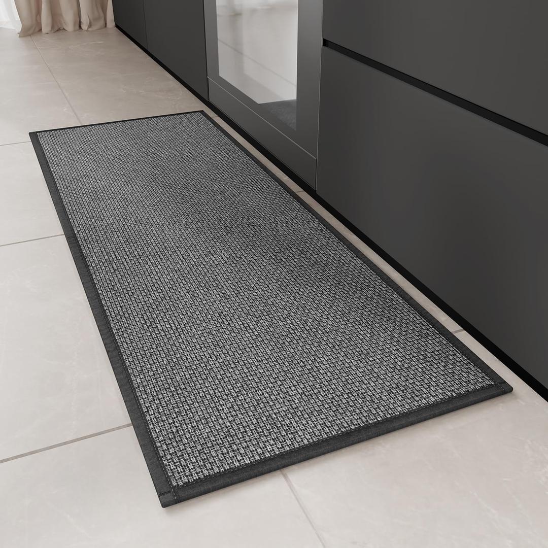 Kitchen Rug, Rubber Non Slip Kitchen Rugs Washable, Absorbent Runner Mat for Floor, Machine Washable Standing Mats for in Front of Sink, Door, Laundry, Entryway, Entrance (Black, 47"  17.3") (1'5" x 3'11" (Rectangular))
