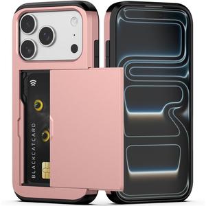 Nvollnoe Compatible with iPhone 17 Pro Case with Card Holder Dual Layer Heavy Duty Protective Shockproof Hidden Card Slot Slim Wallet Phone Case for Women&Men 6.3 inch(Rose Gold)