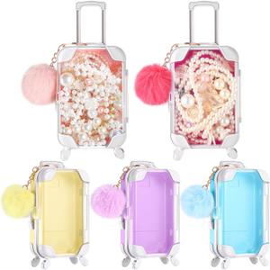 VioraWhite 10 Pcs Mini Empty Suitcase Storage Box and Plush Ball Keychain Clear Candy Luggage Storage Containers Suitcase Packaging Case (Mixed Colors)