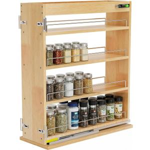 Pull Out Spice Rack Organizer for Cabinet, 6.5" W x 22.3" D x 25.2" H Multi-Use Solid Wood Slide Out Shelf for Kitchen Cabinet, Sliding Spice Rack for Cans & Jars, Pantry Organization