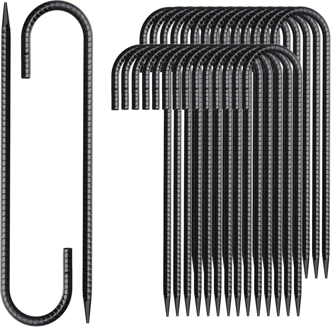 Rebar Stakes 12 Inch J Hook Ground Stakes Heavy Duty 30 Pack Chain Link Fence Stakes Galvanized Anchors Metal Tent Stakes for Wire Fencing Concrete Forming Trampolines Camping Canopies Shed Swing