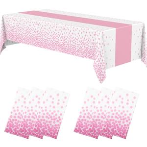 Oudain 6 Pcs White and Pink Tablecloth for Parties Plastic Dot Printed Tablecloths Waterproof Table Runner Disposable Rectangle Table Cover for Birthday Wedding Graduation Party, 54" x 108"