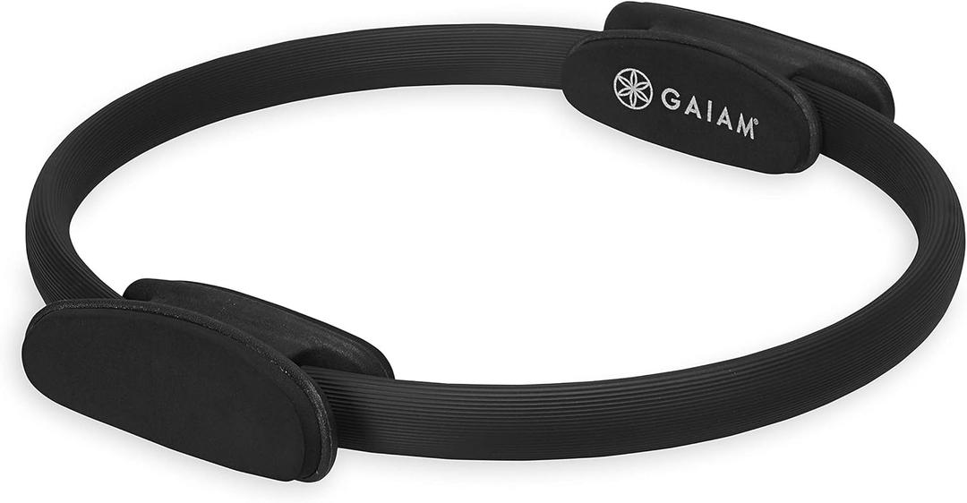 Gaiam Pilates Ring Fitness Circle - Lightweight & Durable Foam Padded Handles, Flexible Resistance Exercise Equipment for Toning Arms, Thighs/Legs & Core (15", Black)