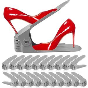 NVGSN Shoe Slots Organizer 20 Pack - Shoe Stackers for a Pair of Shoes, Shoe Storage Shoe Space Savers 50%, 4 Levels Adjustable Thickening expandable Shoe Rack Holders Shoe Organizer for Closet, Grey