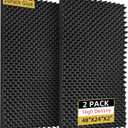 2 Pack Sound Proof Foam Panels | 48"×24"×2" Egg Crate Foam Pad | High Density Soundproof Wall Panels for Home Studio Noise & Thermal Insulation |With Adhesive Stickers 20PCS(Black)