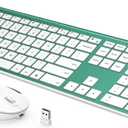 Rechargeable Wireless Keyboard Mouse, Vssoplor Quiet Full-Size Keyboard and Mouse Combo with USB for PC, Windows, Laptop-Blackish Green
