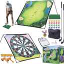 Golf Chipping Game with Hitting Mat, 70"x70" Double-Sided Mat with Classic Darts Game, Portable Outdoor/Indoor Practice Set for Adults, Comprehensive Accessories for Junior Golfer