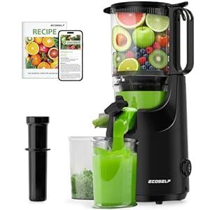 ECOSELF Juicer Machines, 5.3" Large Mouth Feed Chute with Self Feeding & Hands-Free Design, Juice Extractor Machine for Fruit & Leafy Greens, Juicer Machine Easy to Clean, With Pusher