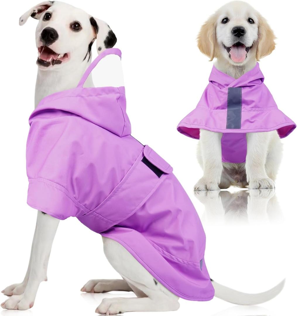 Dog Raincoat, Waterproof Dog Rain Jacket with Clear Hooded Double Layer, Lightweight Reflective Dogs Rain Coat with Adjustable Belly Strap, Rain Coats for Small Dogs Outdoor Wear, Pink 4XL