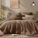 Monbix Queen Comforter Set - 7 Pieces Cationic Dyeing Brown Bed in a Bag Queen Bedding Sets with Comforter, Sheets, Pillowcases & Shams, Reversible Bedding Comforters Sets