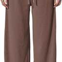 Women's Wide Leg Ribbed Knit Pants Drawstring Waist Low Rise Casual Long Trousers (Medium Brown)
