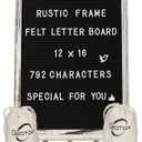 Felt Letter Board with Rustic Vintage Frame and Stand 12x16 inch,Black Changeable Letter and Message Board Includes 792 Letters, Numbers and Symbols, Hook to Hang, 2 Canvas Bags