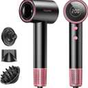 Ionic Hair Dryer with Diffuser and Concentrator- 180000 RPM High Speed Blow Dryer, 3 Min Fast Drying, Heat-Control, Low Noise, Lightweight, Salon Professional Blow Dryer for Women, Men (Rose Pink)
