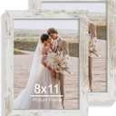 Hongkee 8x11 Picture Frame Set of 2, Made of Real Glass and Distressed White Wooden Frame - 8 by 11 Photo for Wall or Tabletop Display