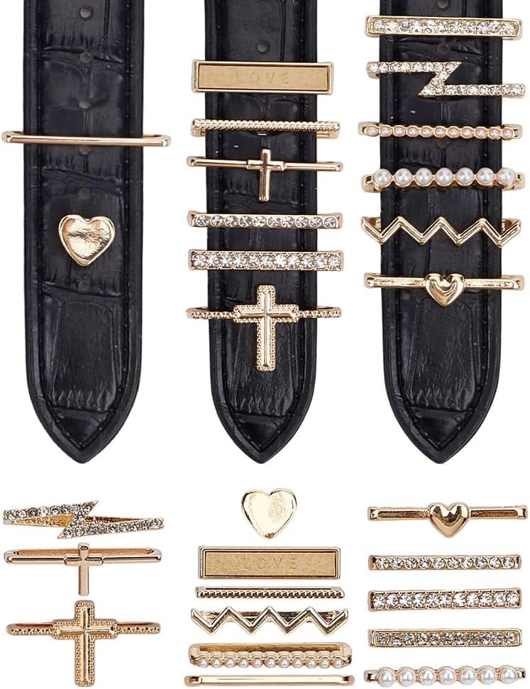 14Pcs Rhinestone Watch Charm Watch Band Charms Alloy Cross Heart Watch Charms Decorative Ring Loops for Watch Band Decoration (Golden)