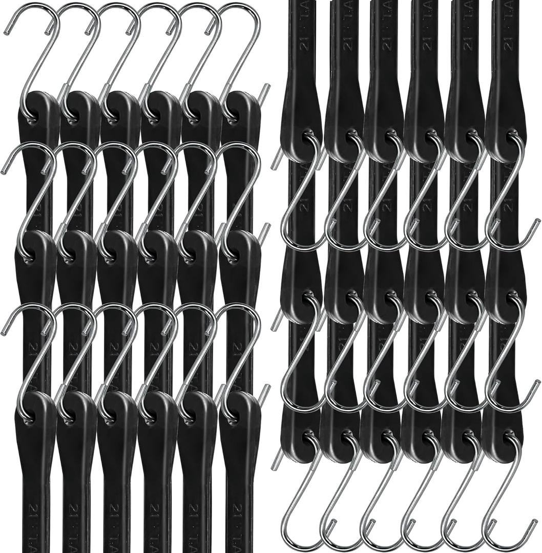 Bungee Cords with Hooks 21" 50 Pack, Heavy Long Duty Rubber Tarp Straps with Crimped S Hooks for Securing Cargo, Tarps in Extreme Weather, Max Stretch 1.5X & Max Load Capacity 185 LBS