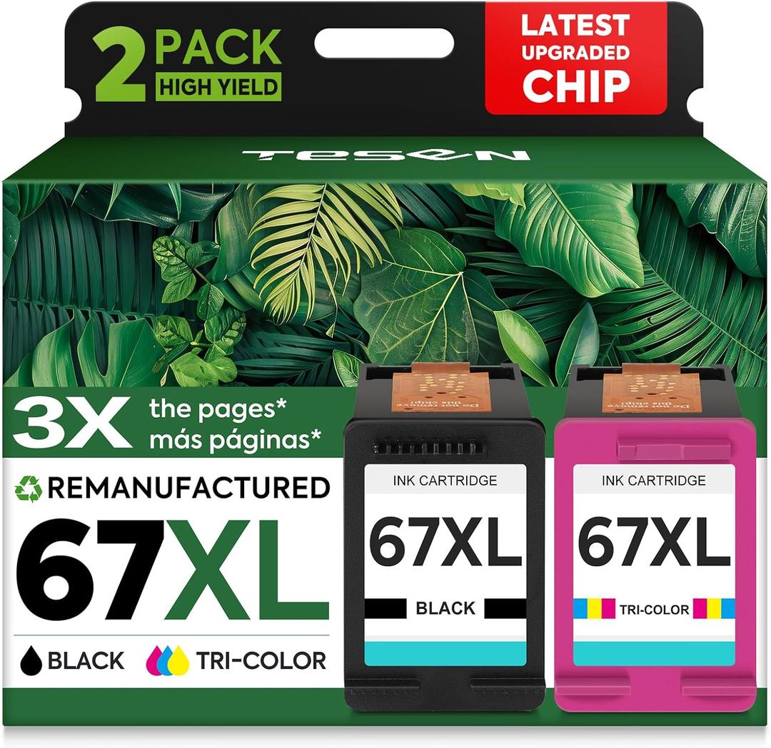 67XL Black/Color Remanufactured Ink Cartridge Replacement for HP Ink 67 67XL Printer Ink use for DeskJet 2700 2700e 2755e 2855e 2800 4155e 4255e 4100 Envy 6400 6055 6055e 6455e Printer 2-Pack