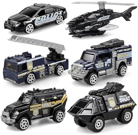 victob 5 Pack Die-cast SWAT Police Cars Toys Set, Mini Cake Topper Kids Police Vehicles Model, Birthday Gifts Toy for Boys Girls 3 4 5 6 Years Old