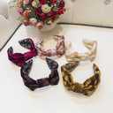 Velvet Headbands for Women Trendy Light Brown Floral Print Wide Top Knotted Headband for Womens Fashion Thick Boho Vintage Hair Accessories for Girls (1 Count (Pack of 1))