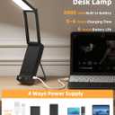 EZVALO LED Rechargeable Desk Lamp, 6000mAh Battery Operated Light, Cordless Table Lamp for Book Reading, Foldable Mini Lamp & Portable, 3 Color Dimmable Small Wireless Reading Lamp, Black