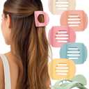 AWAYTR 6Pcs Flat Hair Clips for Women Strong Grip Curved Claw Clip for Thin Hair Non-slip Plastic Hair Barrettes (Red Bean Paste+Pink+Green+Yellow+Blue+Off-White)