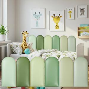 Jetec 4 Pcs Wall Padding for Kids with Autism Playroom Anti Collision 3D 15. 75 x 7. 87 Inch Peel and Stick Headboard Upholstered Wall Panels for Nursery Protection(Green Series)