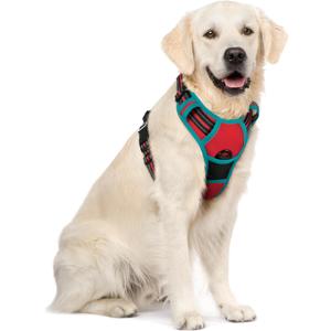 rabbitgoo Dog Harness No Pull with 2 Leash Clips, Adjustable Soft Padded, Reflective Oxford No Choke Pet Vest with Easy Control Handle for Large Dogs, Red & Teal, XL