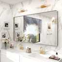 55x30 Silver Bathroom Mirror for Wall, Brushed Metal Silver Framed Bathroom Vanity Mirror, Rounded Corner Rectangle Mirror, Shatterproof, Anti-Rust (Horizontal/Vertical)