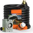 50 Amp Generator Cord and Pre-Drilled Power Inlet Box, 25FT Heavy Duty NEMA 14-50P to SS2-50R Extension Cord Twist Locking with Inlet Box, 125/250V, 12500W, ETL Listed for Outdoor Emergency Kit, Black