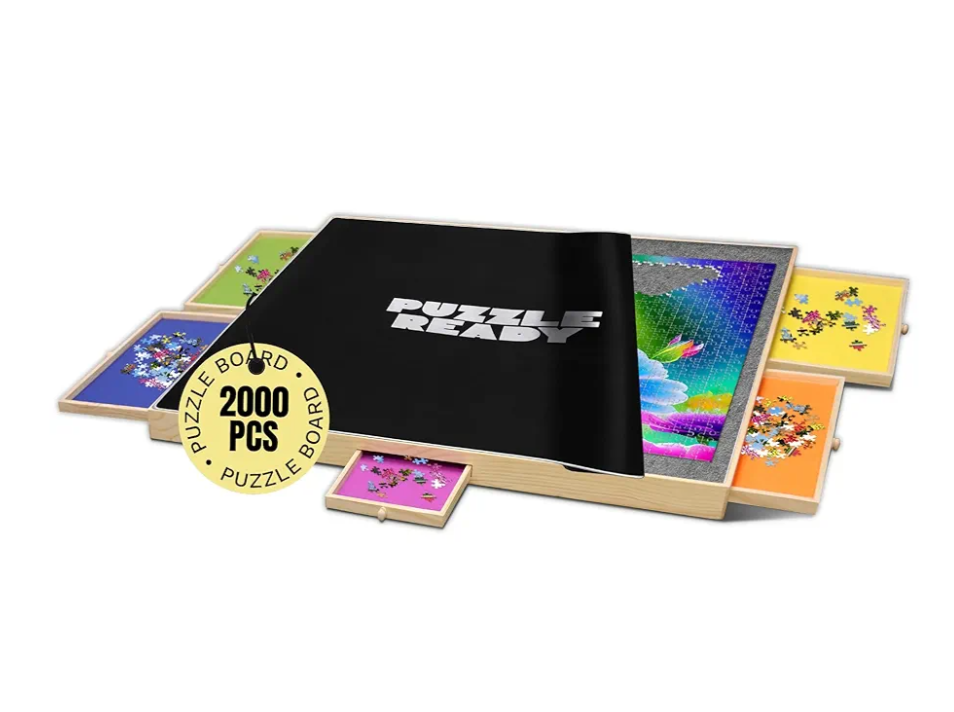 Puzzle Ready Large 2000-Piece Puzzle Board - 41" x 32" Puzzle Table with 5 Colorful Drawers, Cover Mat, Felt Workspace & Carrying Handle – Ideal Game Table for Adults & Children
