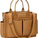 Tote Bag for Women With Compartments,Large Canvas Tote Women's Purse Crossbody Bags Work Laptop Book Bag Satchels Handbags (New Upgrade Brown With Compartments and Side Cup Holders)