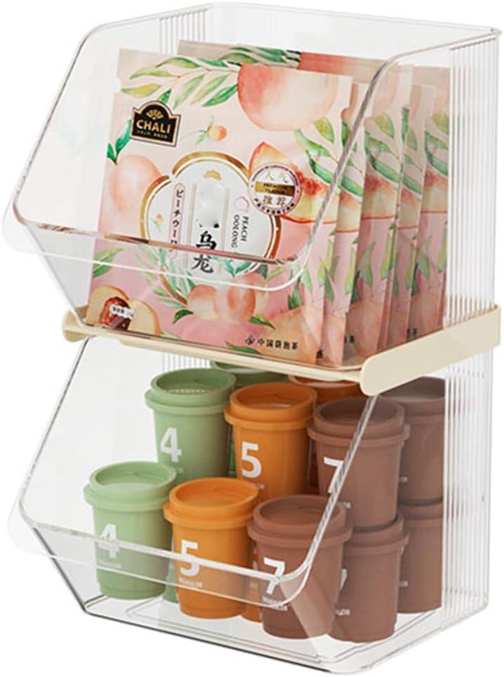 2-Tier Transparent Acrylic Small Items Storage Organizer Counter Stackable Wall Mounted Hanging Bins for Kitchen,Bathroom,Office Caddy (Transparent, 2-Tier)