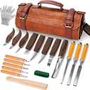 Wood Carving Kit, 20Pcs Wood Carving Tools with Leather Storage Bag, Whittling Kit with 3Pcs Chisels & 8Pcs Whittling Knives & 5 Detail Knives for Beginners and Enthusiasts