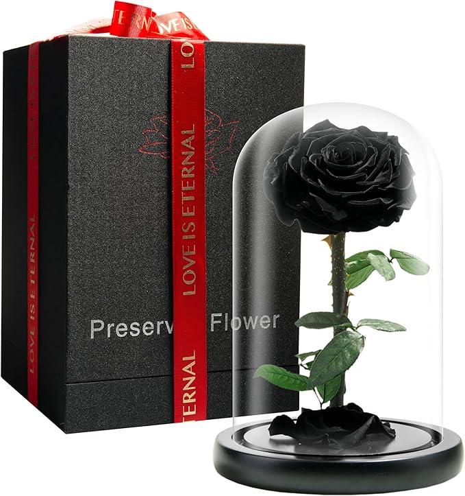 Eternal Flower in a Glass Dome: Preserved Rose - The Perfect Forever Infinity Rose Gift for Her on Valentine's Day, Mother's Day, Birthday, Anniversary, Wedding, and Christmas (9 inch) (Red-double)