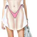 JEYKAY Lady's Cute Bikini Print Cover Up T-Shirt Loose Long Dress (White, L)