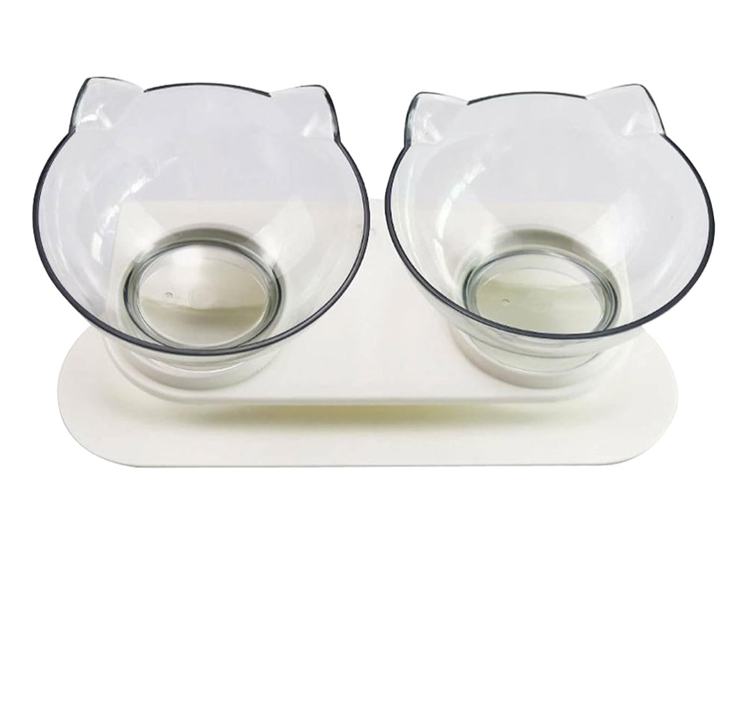 Dog Bowls, Cat Ears Shaped Dog Cat Feed Bowls 15° Tilt Design Anti-Slip Double Bowls Raised Stand Food Water Bowl Dog Feeder Pets Supplies