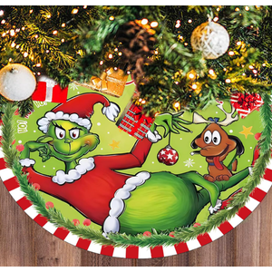 Christmas Tree Skirt - Soft and Funny Farmhouse Christmas Tree Collar with Red & Green Trim Decor Xmas Holiday Decoration