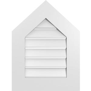 TrueCraft PVC Peaked Top Surface Mount Gable Vent, 18"W x 24"H Overall Frame Size, 11/12 Pitch: 1" x 3-1/2" Standard Trim Frame, Functional