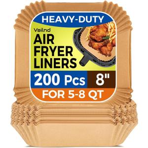 Air Fryer Paper Liners, 200pcs Air Fryer Liners Disposable, 8" Square Baking Liner for 5-8 qt Airfryer Basket, Non-stick and Oil Proof Parchment Paper for Oven, Pans & Baking