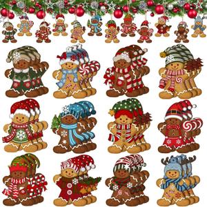 Christmas Tree Hanging Ornaments Set, 36Pcs Cute Wooden Gingerbread Man Ornaments for Xmas Tree Indoor Decor DIY Craft Party Supplies (Brown)