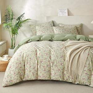 TISPLR Comforter King Size Floral Soft 3 Pieces Chic Crinkle Gauze Fabric Garden Style Floral Print Botanical Comforter for All Seasons Luxury Warmth Comfy Breathable with 2 Pillowcases