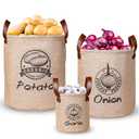 Kamehame Potato and Onion Storage Baskets Pack of 2, Lined Burlap Pantry Storage Bins for Potato Onion  with Handles